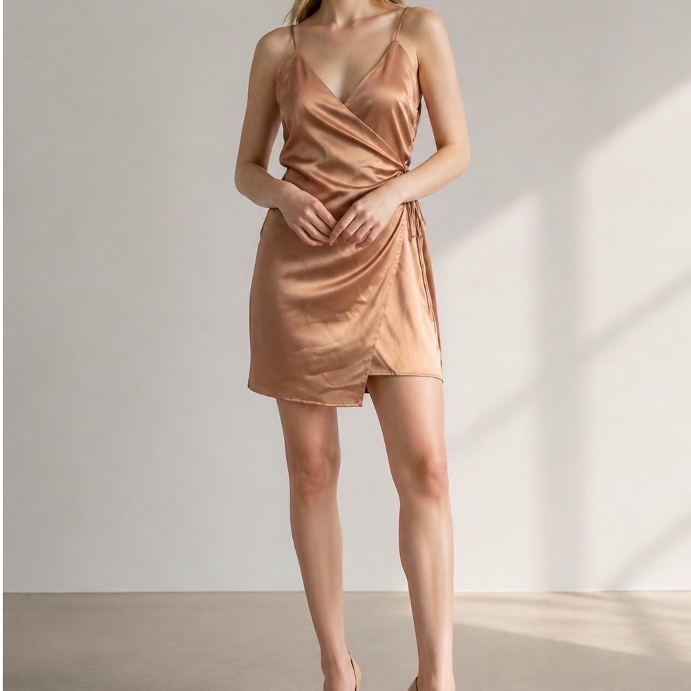 Cotton Candy LA Satin Wrap Dress Womens Small Rose Gold